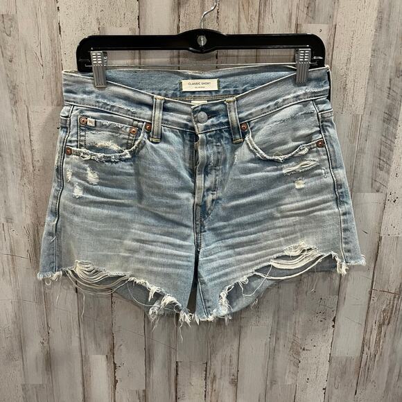 American Eagle AE77 Classic Short Selvedge Denim Shorts Size 2 Distressed - Picture 1 of 8
